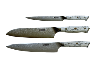 MaceMaker White Stone - SanMai Kitchen Knives - set of 3